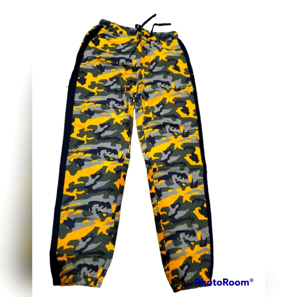 Cargo pants, orange & black, string waist